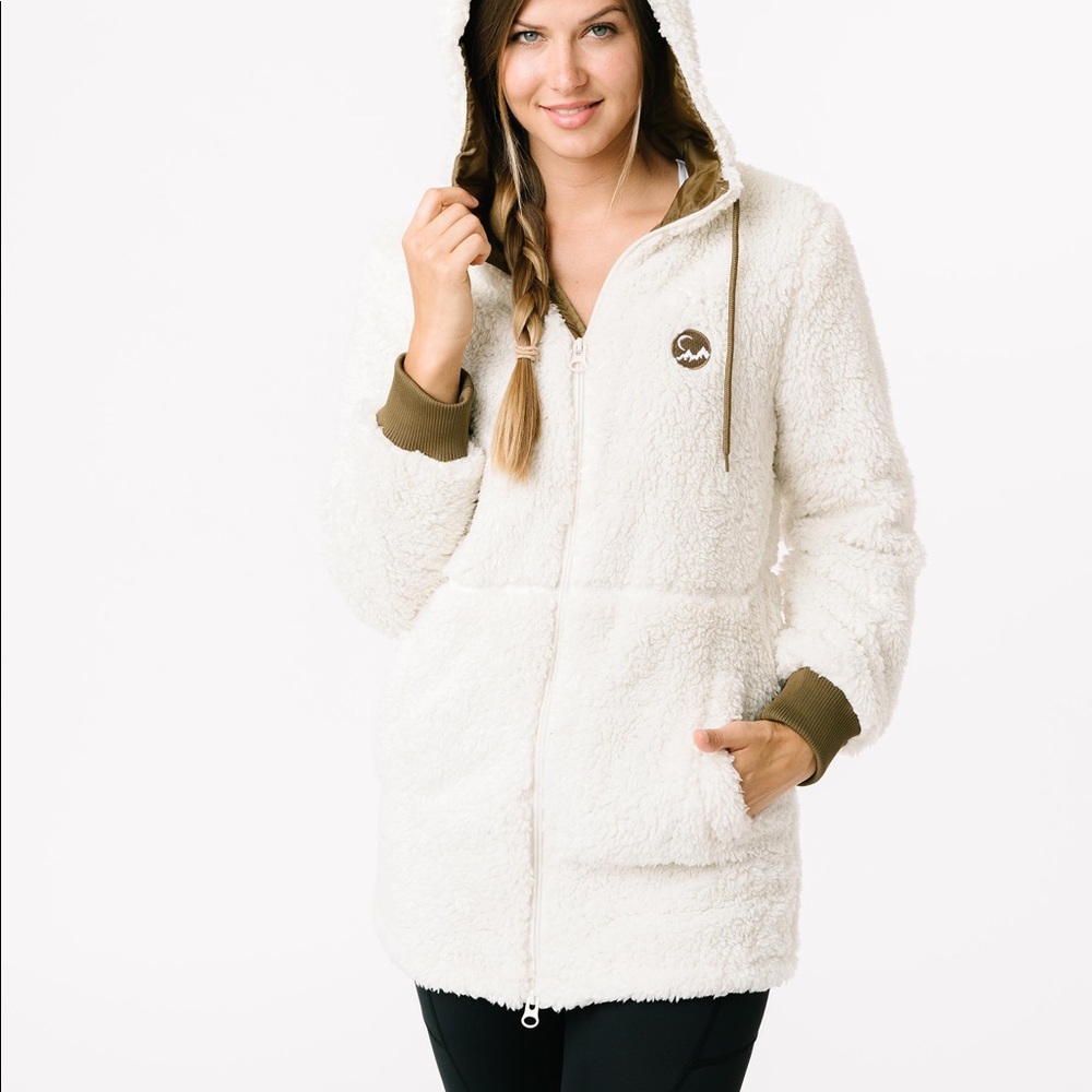 NEW Zyia Active Cream Long Hooded Teddy Jacket